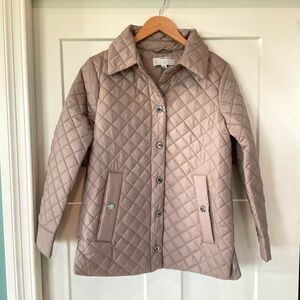 NWOT Anne Klein Women's Soft Touch Snap Puffer Jacket Coat Tan Small